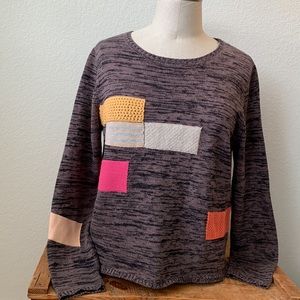 Lisa Todd Charcoal Marled Crewneck Sweater with Colorblock Patches
